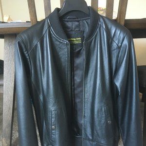 Men Leather Jacket Black Lambskin Varsity Casual M